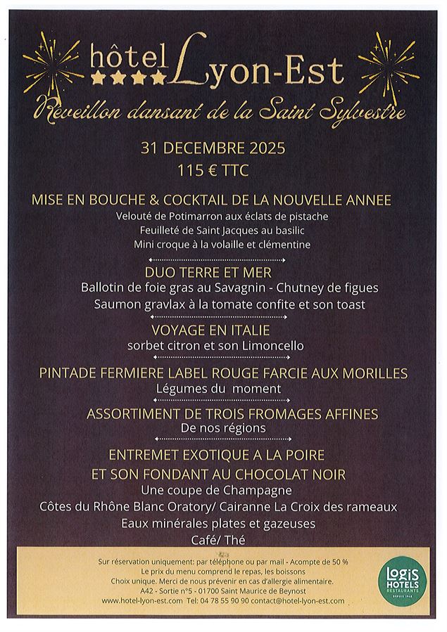 Menu Réveillon de la Saint Sylvestre - le Relais de Genève de Lyon Est