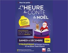 affiche père Noël renne et livre - Médiathèque Faverges-Seythenex