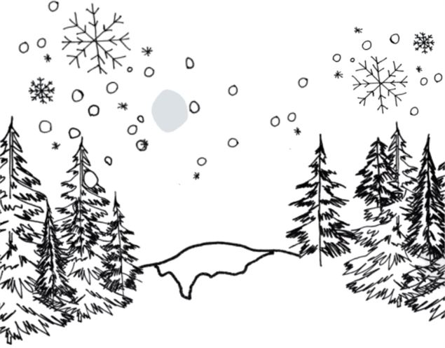 dessin au stylo sapins et flocons de neige - Aurélie Loiseau