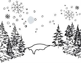 dessin au stylo sapins et flocons de neige - Aurélie Loiseau