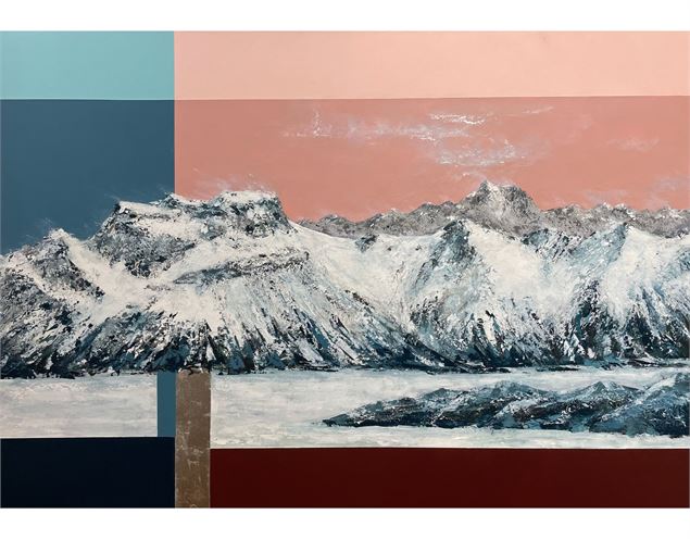 tableau montagne enneigée tons pastel - Thérèse Sénée