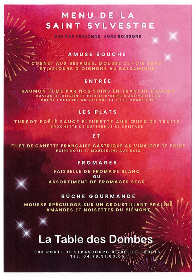 Menu de la Saint Sylvestre - la Table des Dombes