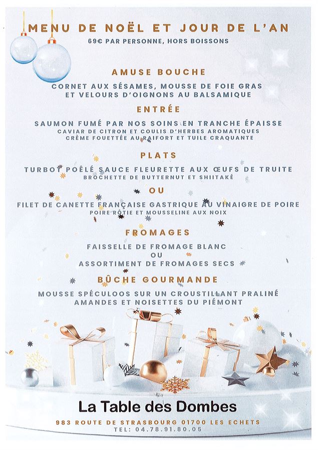 Menu du Jour de l'An - La Table des Dombes