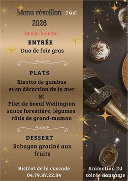 Repas du réveillon 2026 - Bistrot de la Cascade_Groslée-Saint-Benoit - Bistrot de la Cascade