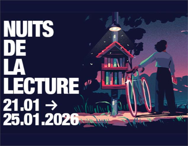 illustration femme vélo près d'une boîte à livres de nuit - Nuits de la lecture