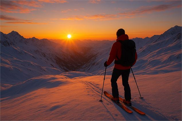 Ski de randonnée au lever de soleil_La Rosière - Montvalezan