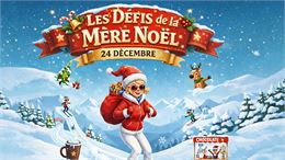 Affiche de présentation des défis de la mère Noël devant une station de ski - ChatGPT AI