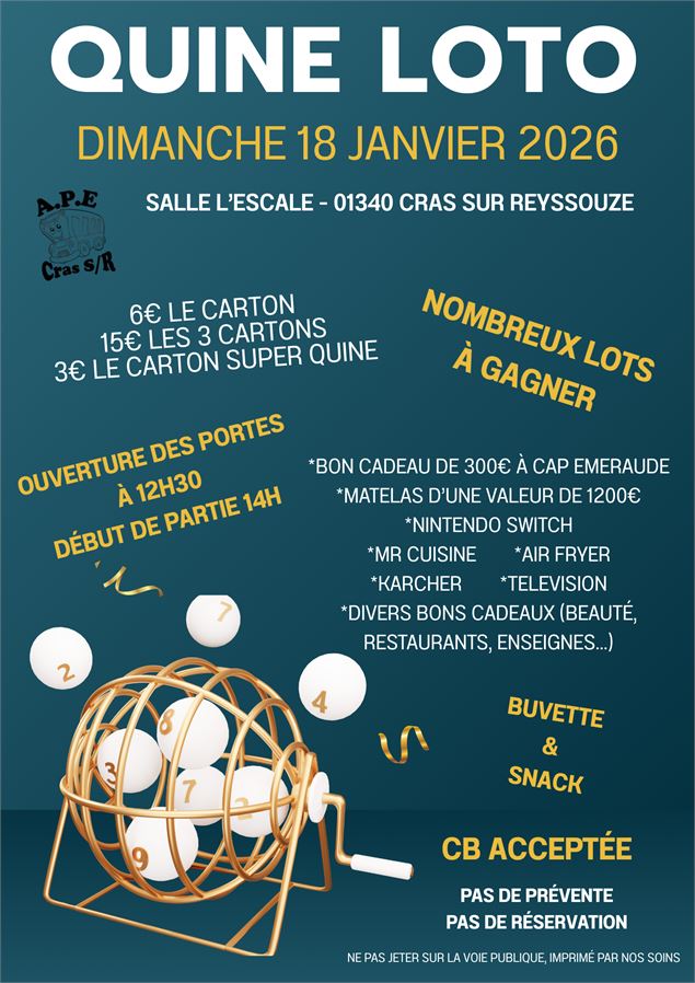 Quine Loto de l’APE de Cras sur Reyssouze - je ne sais pas