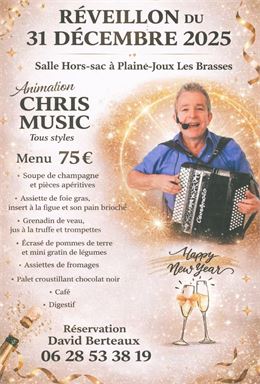 Affiche repas du réveillon du Nouvel An à Plaine-Joux - Chris Music