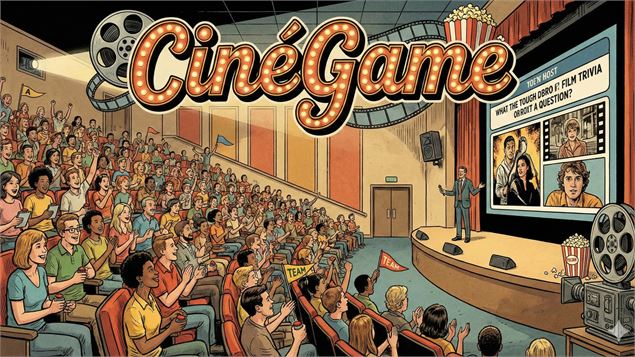 Des gens dans des gradins face à une scène pour un quizz cinéma - Gemini AI