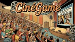 Des gens dans des gradins face à une scène pour un quizz cinéma - Gemini AI