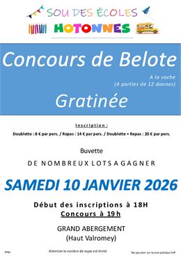 Concours de belote et gratinée au Grand Abergement_Haut Valromey - Sou des Ecoles d'Hotonnes
