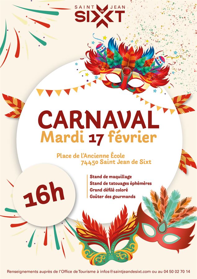 Affiche contenant l'ensemble des informations pratiques pour le carnaval de Saint Jean de Sixt - OT 