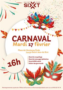 Affiche contenant l'ensemble des informations pratiques pour le carnaval de Saint Jean de Sixt - OT 