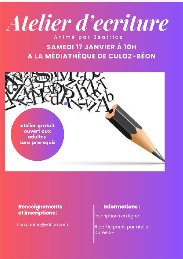 Atelier d'écriture à la médiathèque de Culoz-Béon_Culoz-Béon - Béatrice Paume