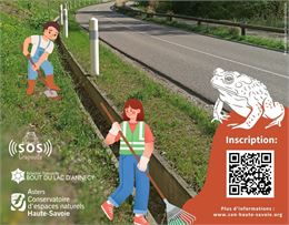 photo route et illustration crapaud, jeune homme et jeune femme avec pelle et rateau - ASTERS