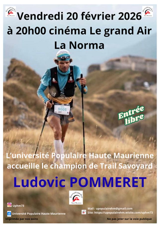 Affiche da la conférence avec Ludovic Pommeret - Université Populaire Haute Maurienne