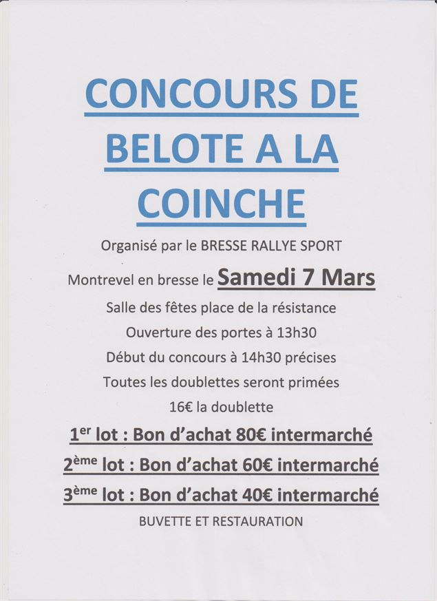 Concours de belote à la coinche - bresse rallye sport