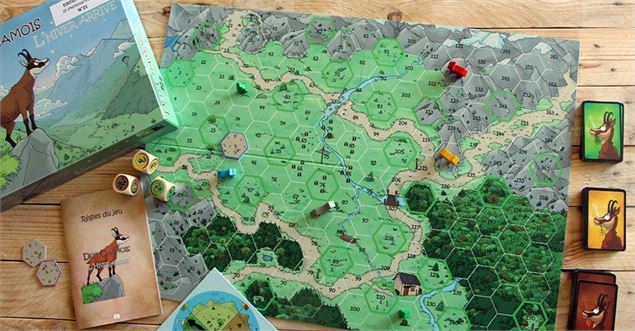 un plateau jeu avec des éléments autour - DR