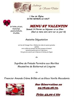 Menu spécial Saint-Valentin - l'Auberge Saint Didier_Neyron