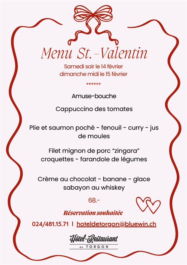 Menu St. Valentin - Hôtel de Torgon_Torgon