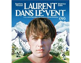 Laurent devant une illustration de station enneigée - Laurent dans le vent