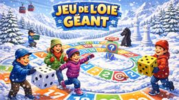Affiche jeu de l'oie géant avec un plateau sur neige - Happy resort