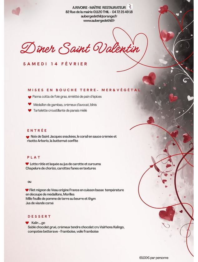 Menu spécial Saint Valentin - Auberge de Thil