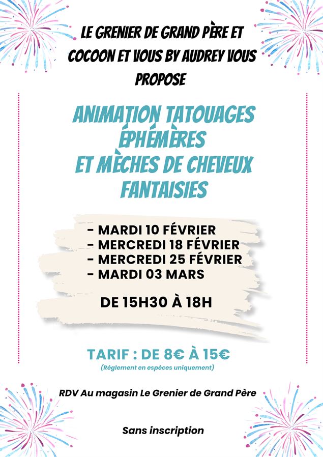 Tatouages éphémères et mèches de cheveux fantaisies au Grenier de Grand Père_Le Corbier