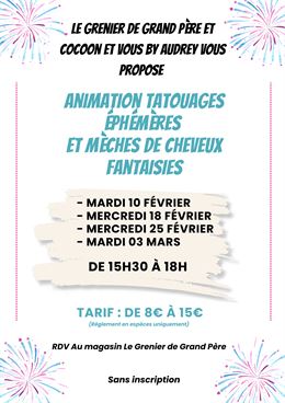 Tatouages éphémères et mèches de cheveux fantaisies au Grenier de Grand Père_Le Corbier