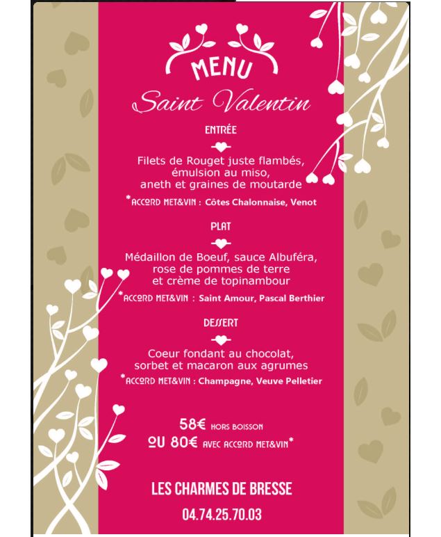 Visuel Menu Saint-Valentin - Les Charmes de Bresse_Curtafond - ©Les Charmes de Bresse