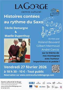 Histoires contées au rythme du saxo avec Maëlle Duperthuy et Cécile Demargne au Centre Culturel de l