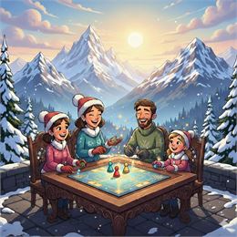 Famille jouant des jeux avec un décor enneigé - OTHMV