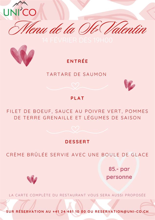 Menu Saint-Valentin à l'UNI'CO_Torgon