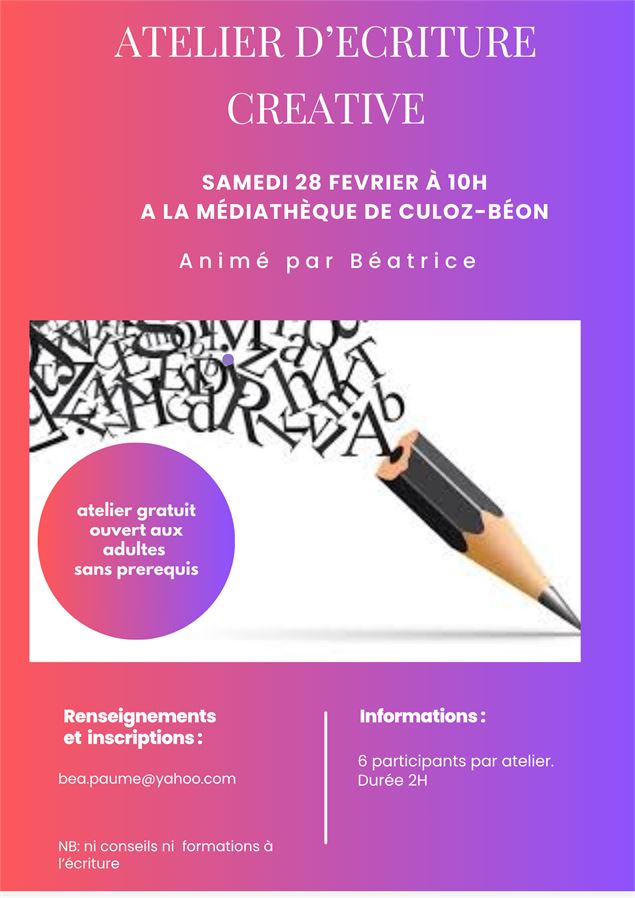 Atelier d'écriture créative_Culoz-Béon - Médiathèque de Culoz