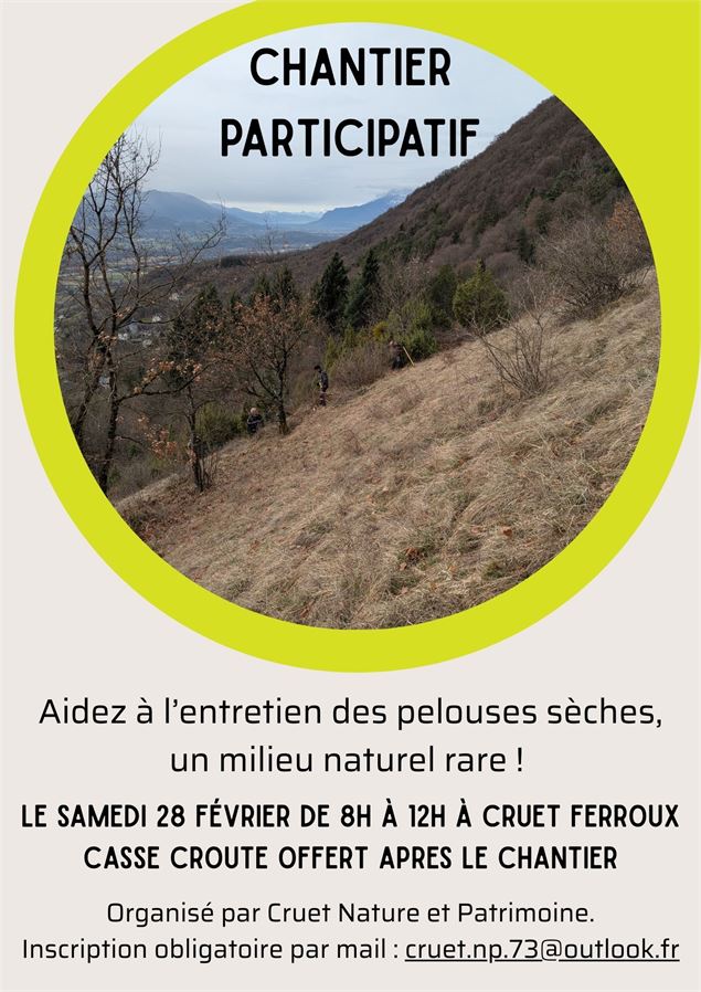 Entretien des pelouses sèches de Cruet-Ferroux - chantier participatif avec casse croûte offert