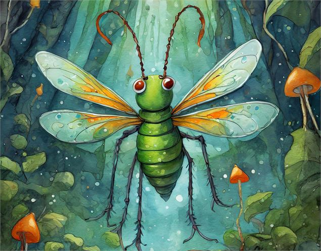 illustration générée par IA d'un insecte en forêt - FreeFunArt Pixabay
