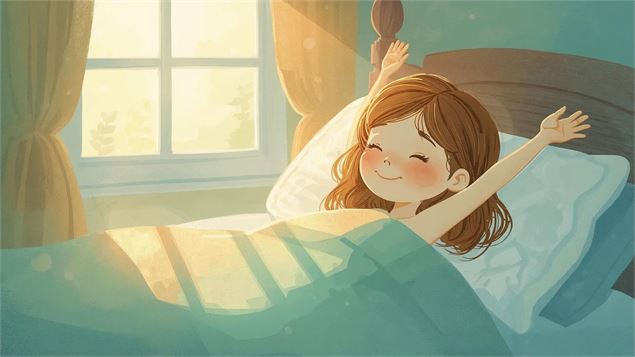 jeune fille dans son lit qui se réveille - canva