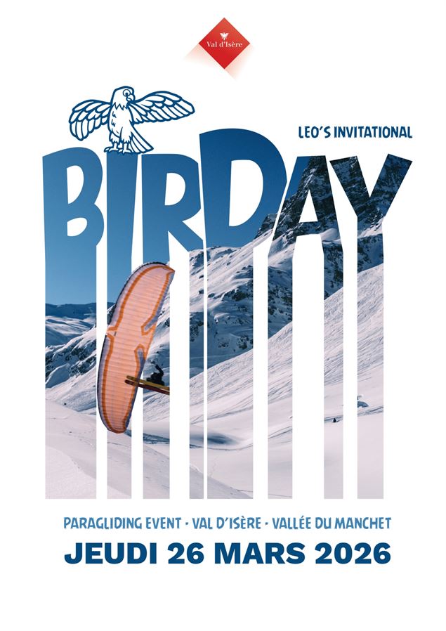 Affiche Birday - Evénement de speed riding et de parapente à Val d'Isère - Léo Taillefer