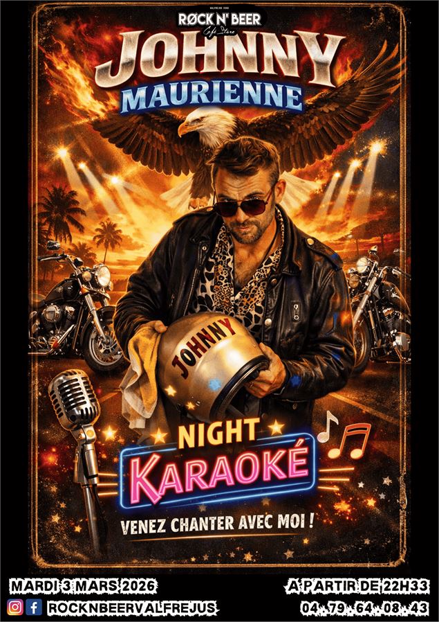 l'affiche : Johnny Maurienne avec son casque 