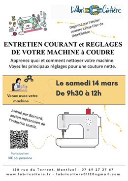 Atelier Entretien machine à coudre « Laisse Filer » à l’AbriCôtière_Montluel