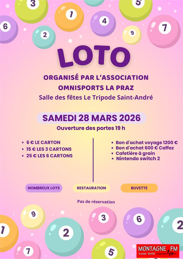 Affiche du loto de l'association Omnisports de La Praz - Omnisports La Praz