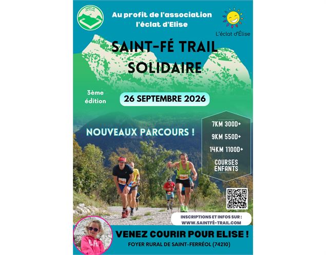 affiche trail photos coureurs et petite fille - Saint Fé Trail Solidaire