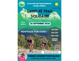 affiche trail photos coureurs et petite fille - Saint Fé Trail Solidaire