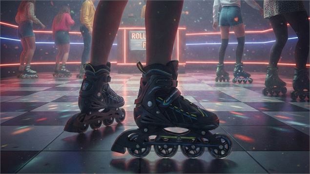 Gros plan Soirée Roller disco en intérieur - Gemini AI