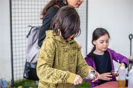Une jeune fille en train de mélanger des plantes dans un pilon - JyHell