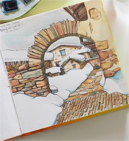 Aquarelle terminée d'un portique en pierre - destrucsbien