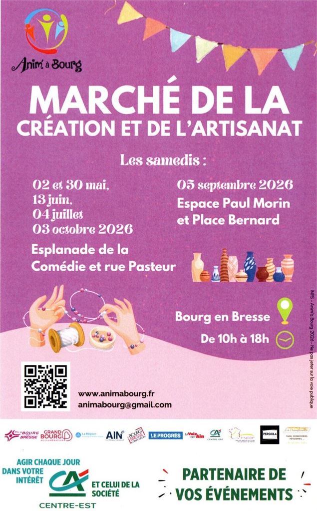 Affiche Marchés de la création et artisanat 2026 - ©Anim'à Bourg