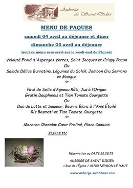Menu de Pâques - - Auberge de Saint-Didier