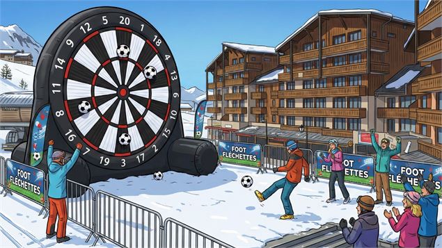 une grosse cible de fléchettes sur laquelle on tire des ballons de foot - Gemini AI